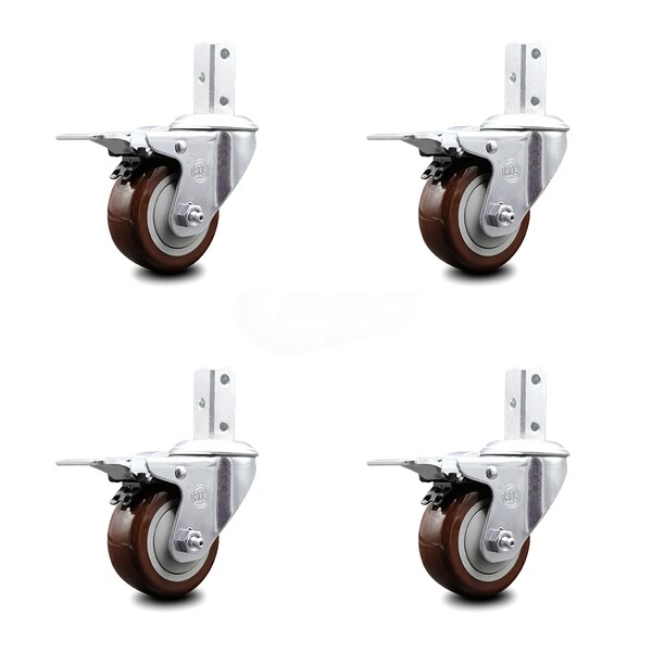 Service Caster 3 Inch Maroon Poly Wheel Swivel 7/8 Inch Square Stem Caster Set Total Lock Brake SCC-SQTTL20S314-PPUB-MRN-78-4 - main